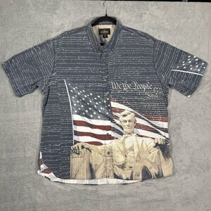 RedHead Patriotic Abraham Lincoln USA Flag Button Down Shirt Mens XXL Y2K Casual